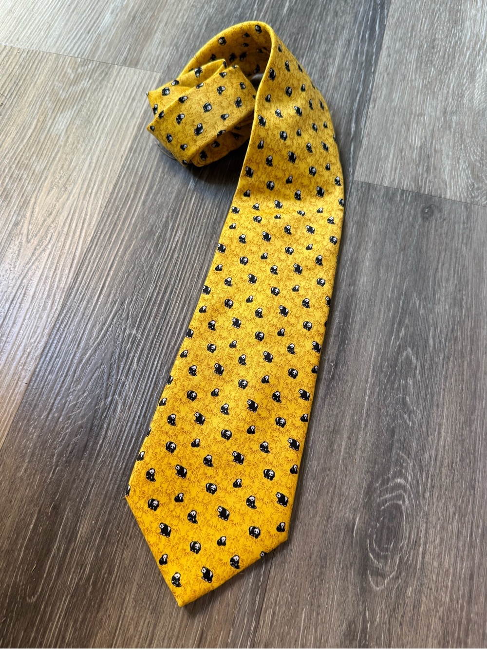 Men's Yellow SILK Tie with PANDA BEARS